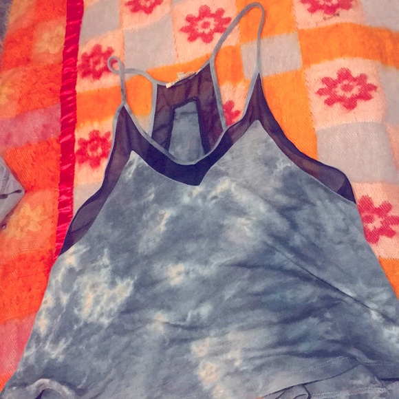 Lucca Couture blue tie-dye flowy spaghetti strap tank top size medium. Mesh top - Picture 2 of 9